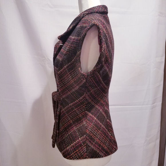 cAbi Cinch It Up Brown Plaid Tweed Vest Size Small - Picture 2 of 8